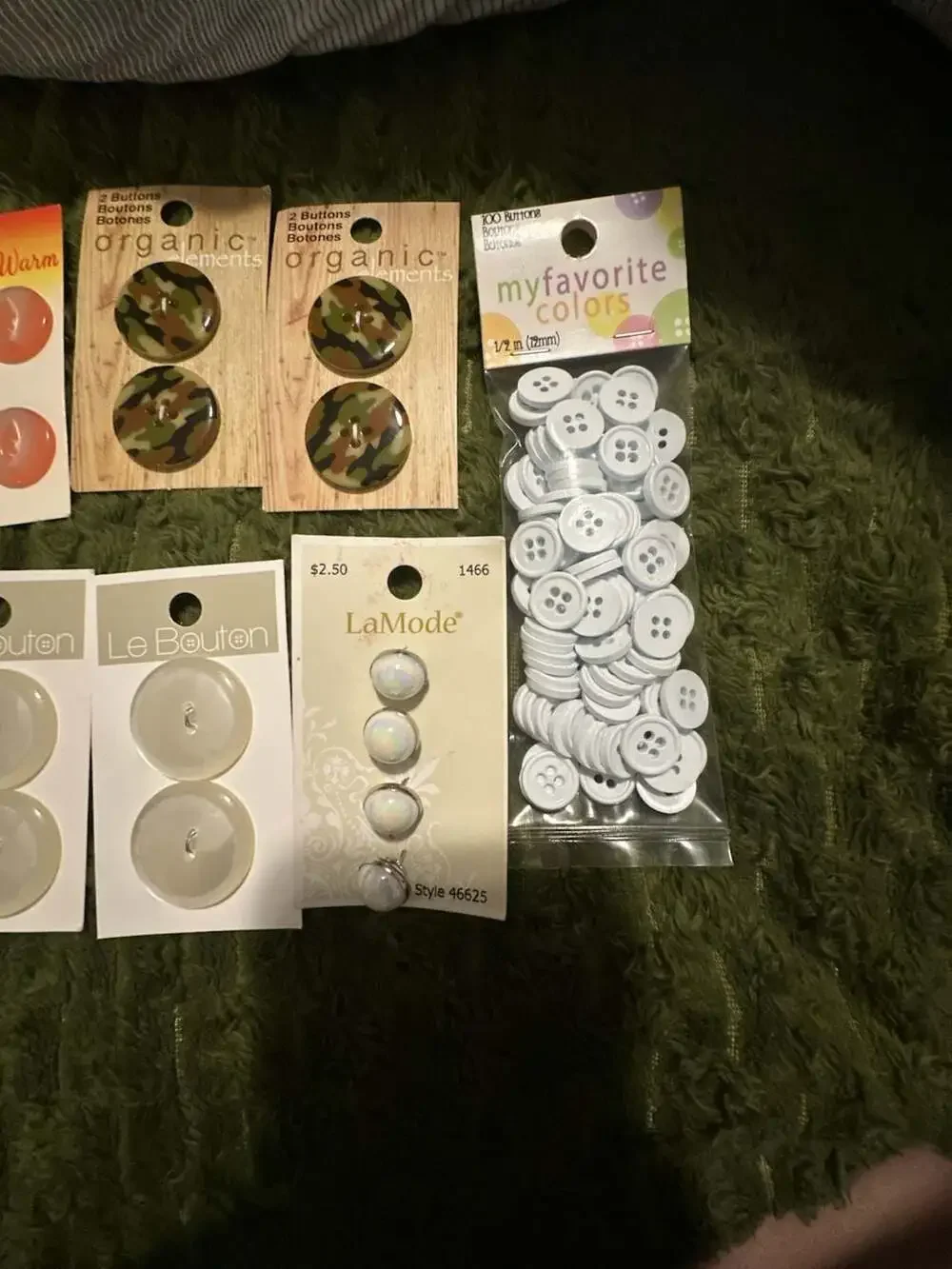 Lot Mixed Sewing Buttons, Various Brands Including Flair, LaMode, and Le Bouton